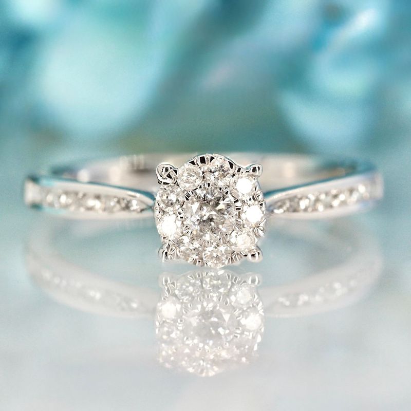 9ct White Gold 0.37ct Round Brilliant Cut Diamond Round Cluster Ring