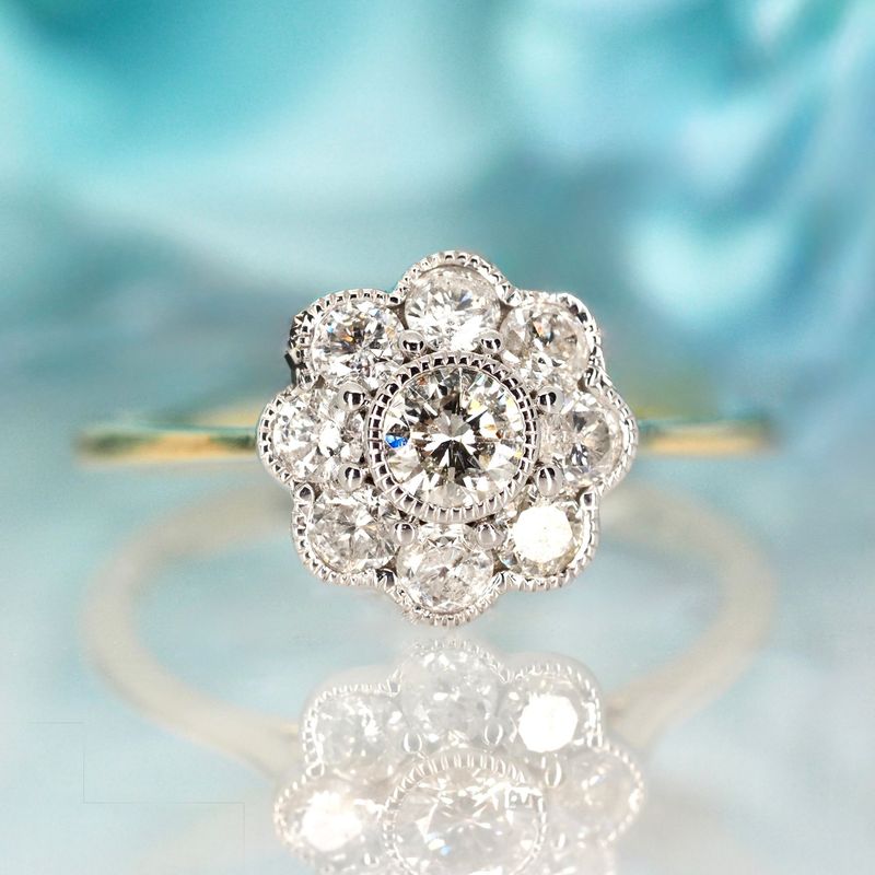 9ct Yellow Gold 0.77ct Round Brilliant Cut Diamond Cluster Ring