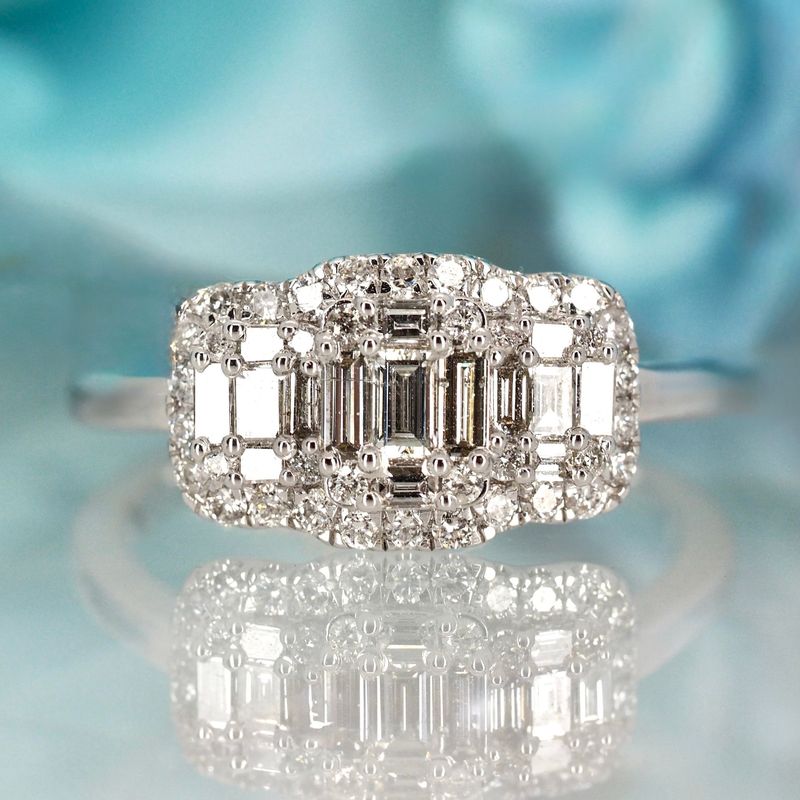 9ct White Gold 0.73ct Diamond Triple Cluster Ring