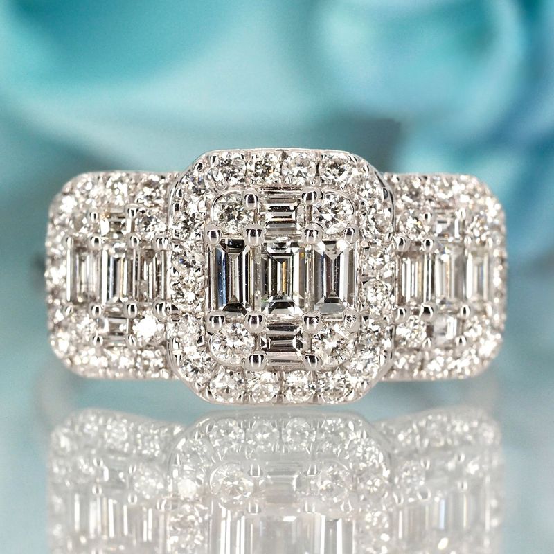 9ct White Gold 1.17ct Diamond Triple Cluster Ring