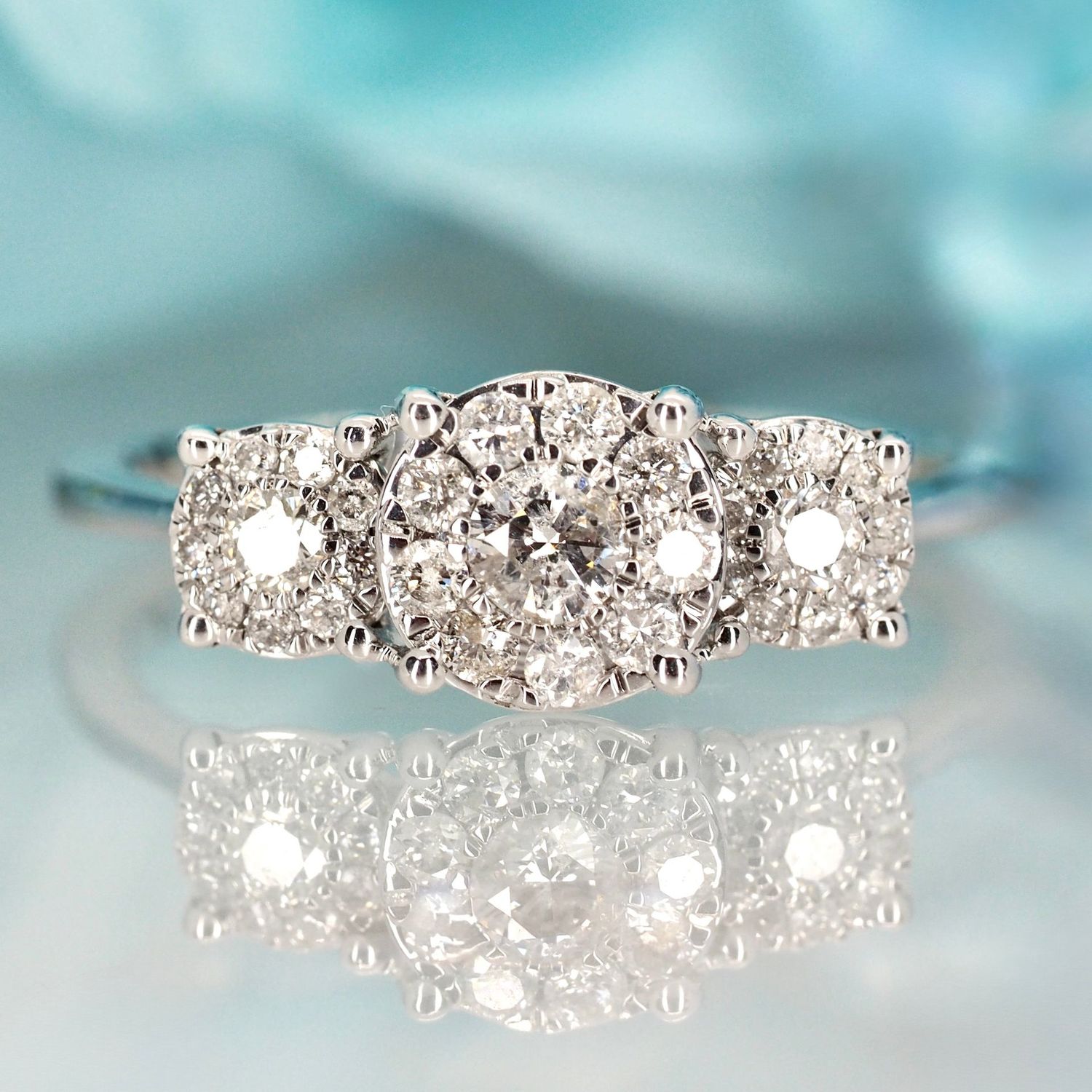 9ct White Gold 0.50ct Round Brilliant Cut Diamond Triple Cluster Ring