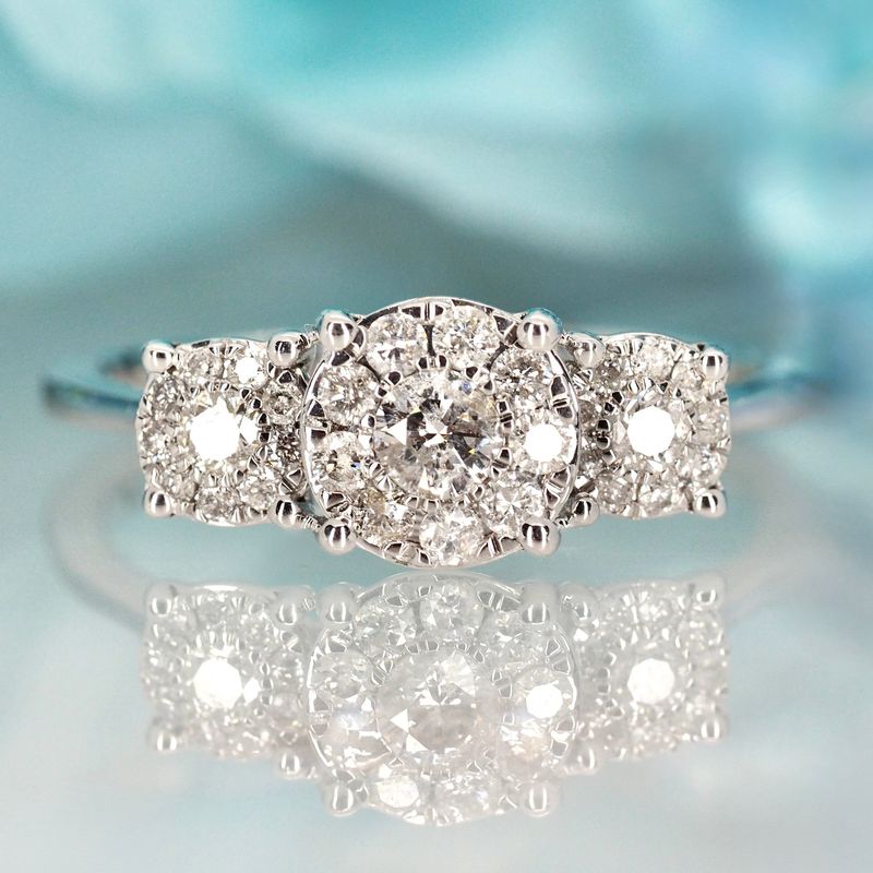 9ct White Gold 0.50ct Round Brilliant Cut Diamond Triple Cluster Ring