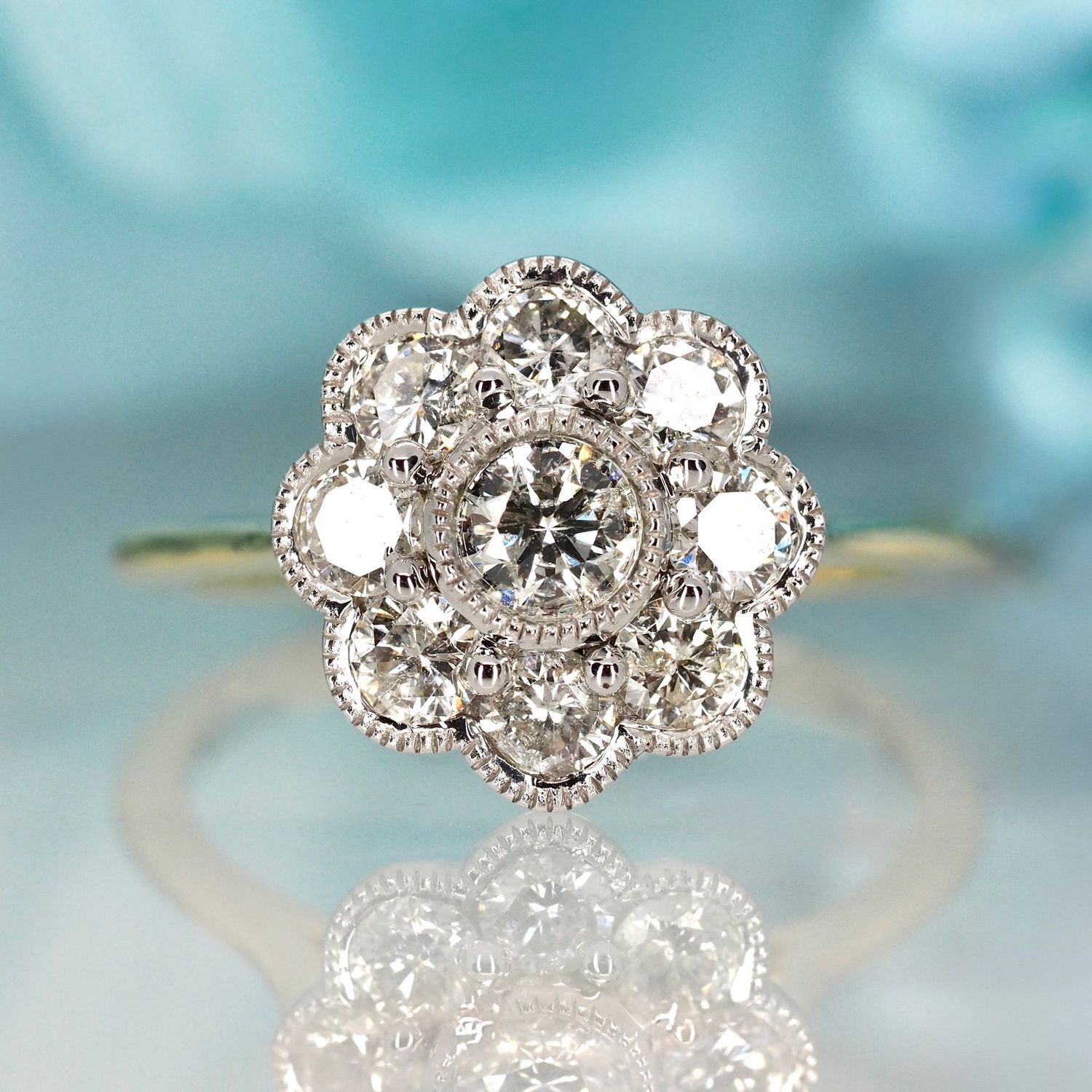 9ct Yellow Gold 0.98ct Round Brilliant Cut Diamond Cluster Ring
