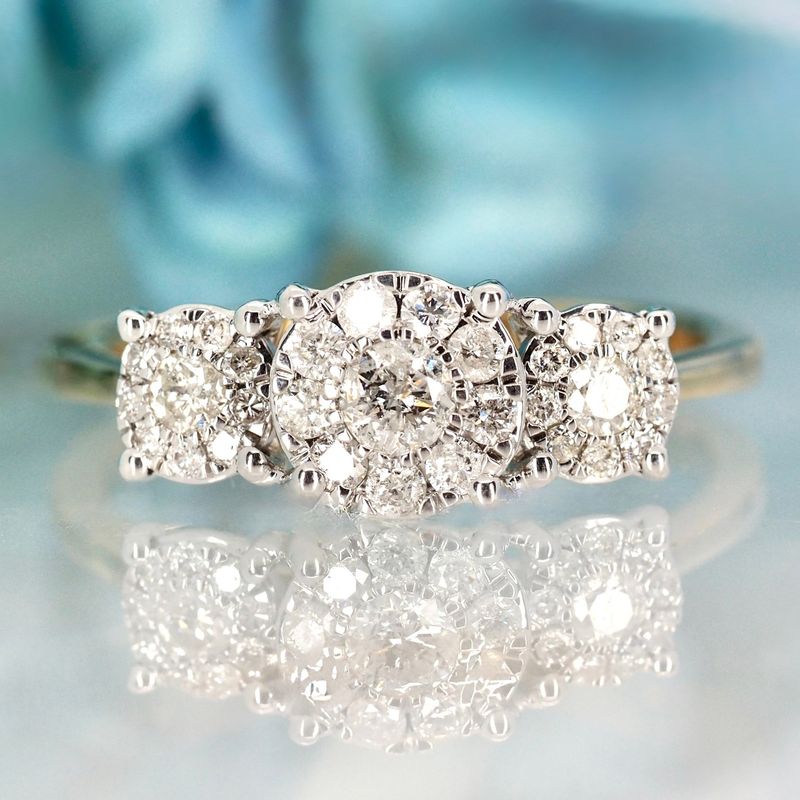 9ct Yellow Gold 0.50ct Round Brilliant Cut Diamond Triple Cluster Ring