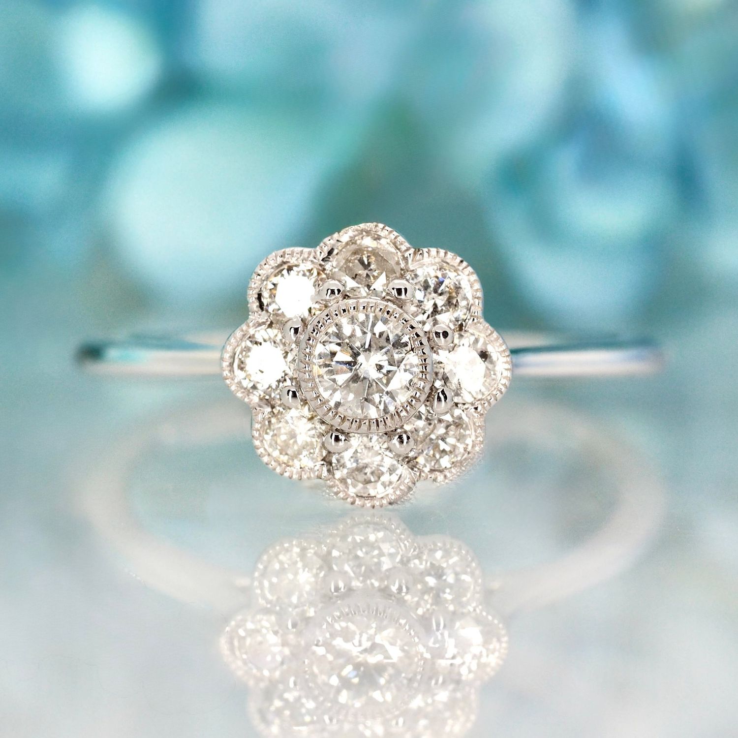 9ct White Gold 0.45ct Round Brilliant Cut Diamond Cluster Ring