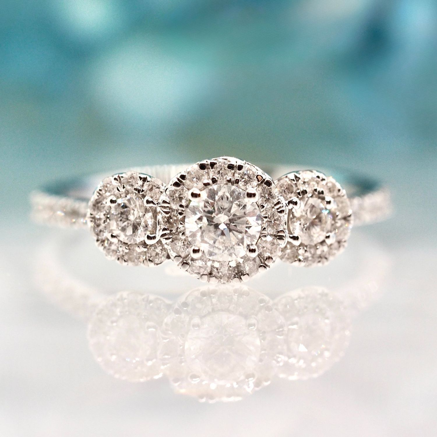 9ct White Gold 0.75ct Round Brilliant Cut Diamond Triple Halo Cluster Ring