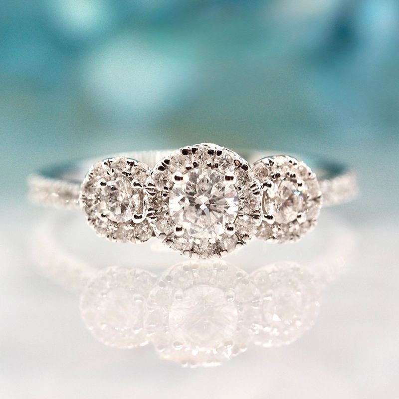 9ct White Gold 0.75ct Round Brilliant Cut Diamond Triple Halo Cluster Ring