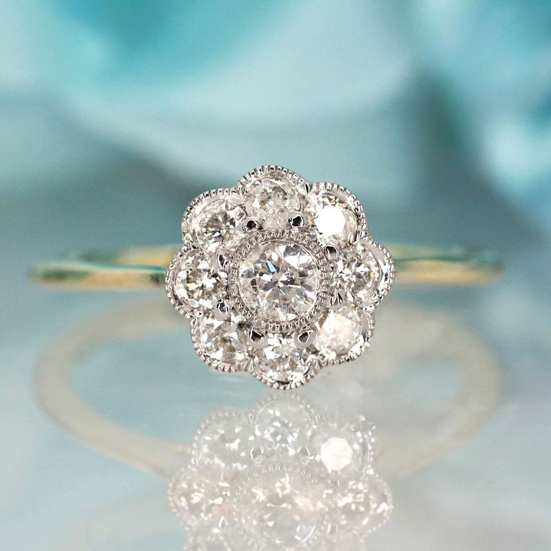 9ct Yellow Gold 0.45ct Round Brilliant Cut Diamond Cluster Ring