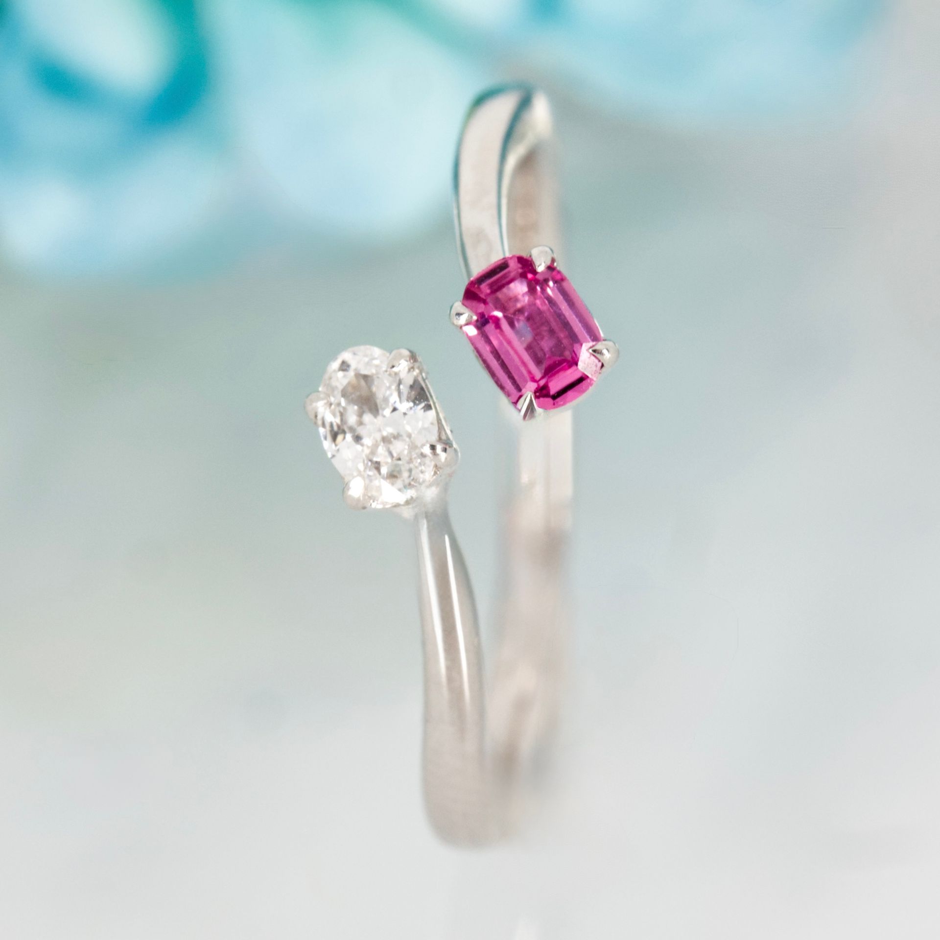 Platinum Oval Cut Pink Sapphire & Diamond Crossover Ring