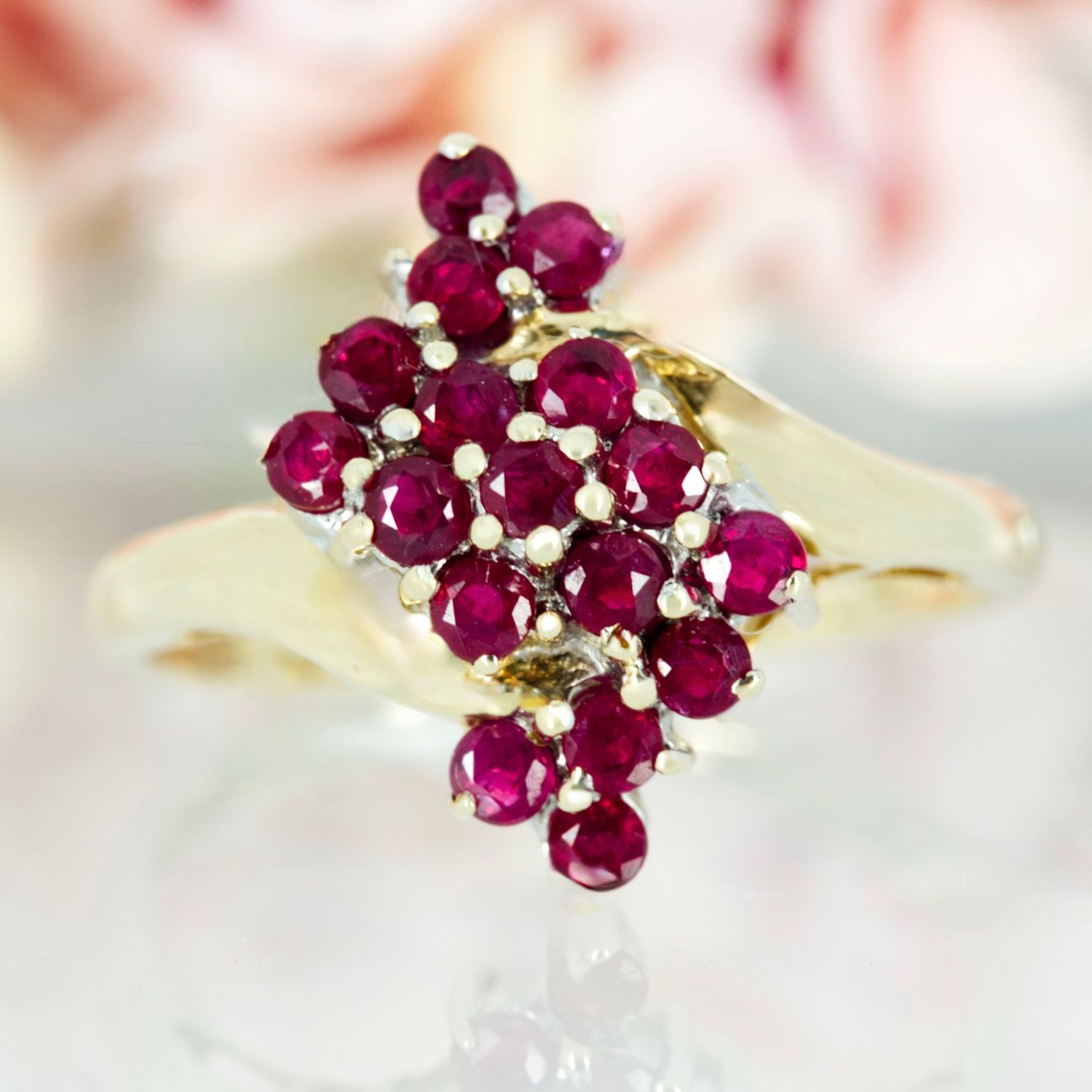 Pre-Loved 9ct Yellow Gold Round Cut Ruby Cluster Ring