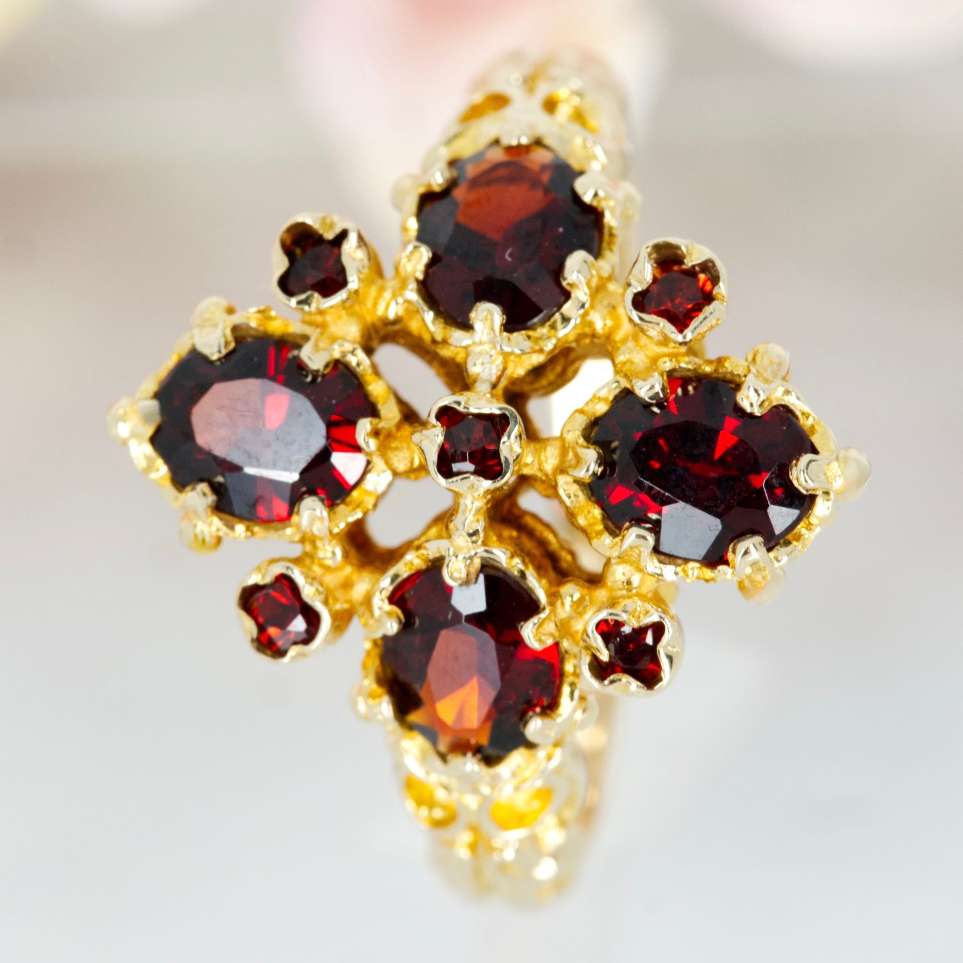 Pre-Loved 9ct Yellow Gold Oval & Round Cut Garnet Cluster Ring