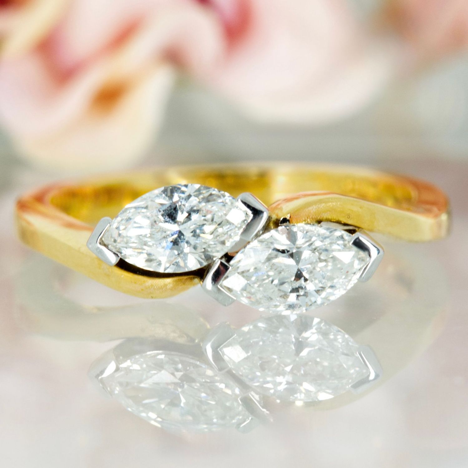 18ct Yellow Gold 0.80ct Marquise Cut Diamond Crossover Ring