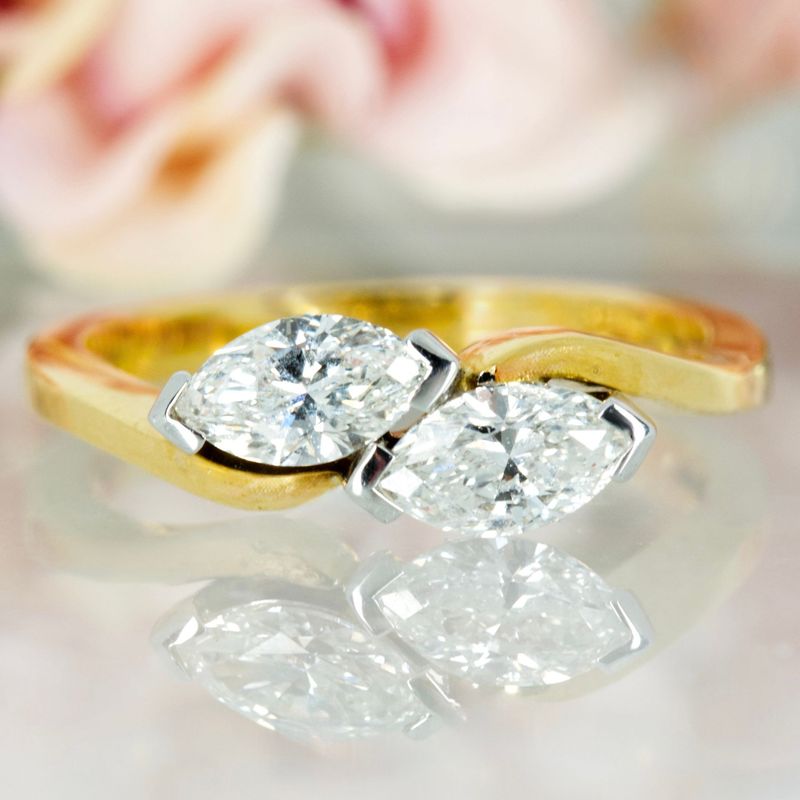 18ct Yellow Gold 0.80ct Marquise Cut Diamond Crossover Ring