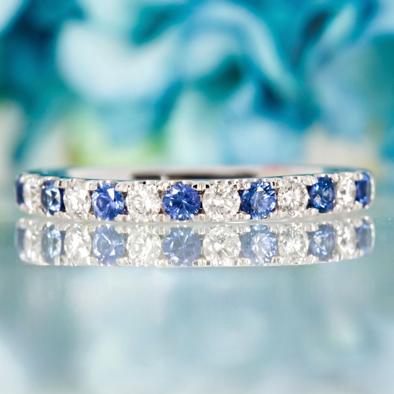 Platinum Round Cut Sapphire & Diamond Claw Set Half Eternity Ring