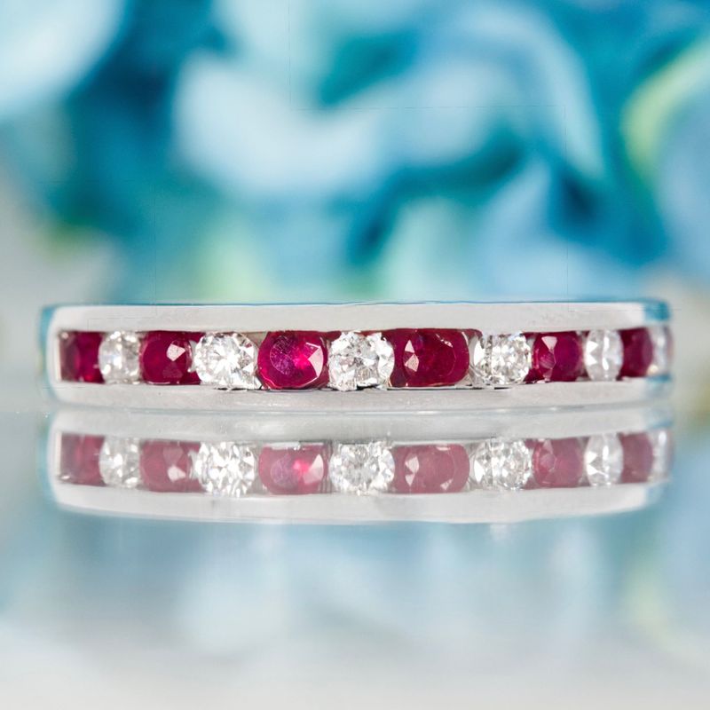 Platinum Round Cut Ruby & Diamond Channel Set Half Eternity Ring