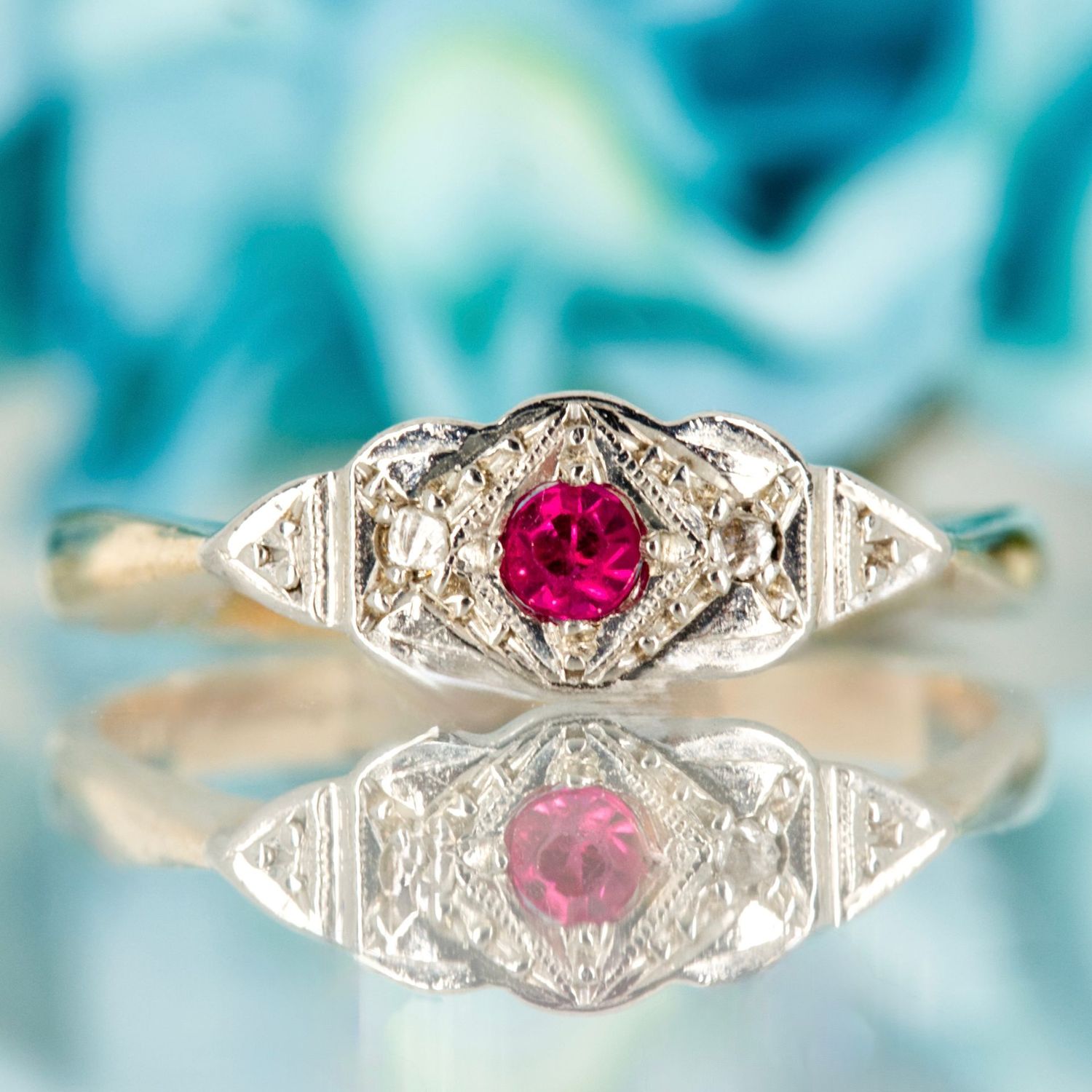 Pre-Loved 9ct Yellow Gold & Palladium Ruby & Diamond Dress Ring