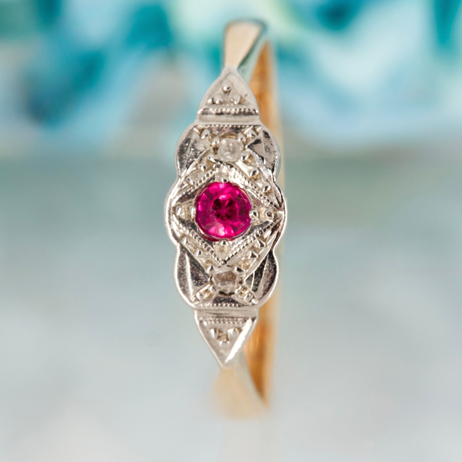 Pre-Loved 9ct Yellow Gold & Palladium Ruby & Diamond Dress Ring