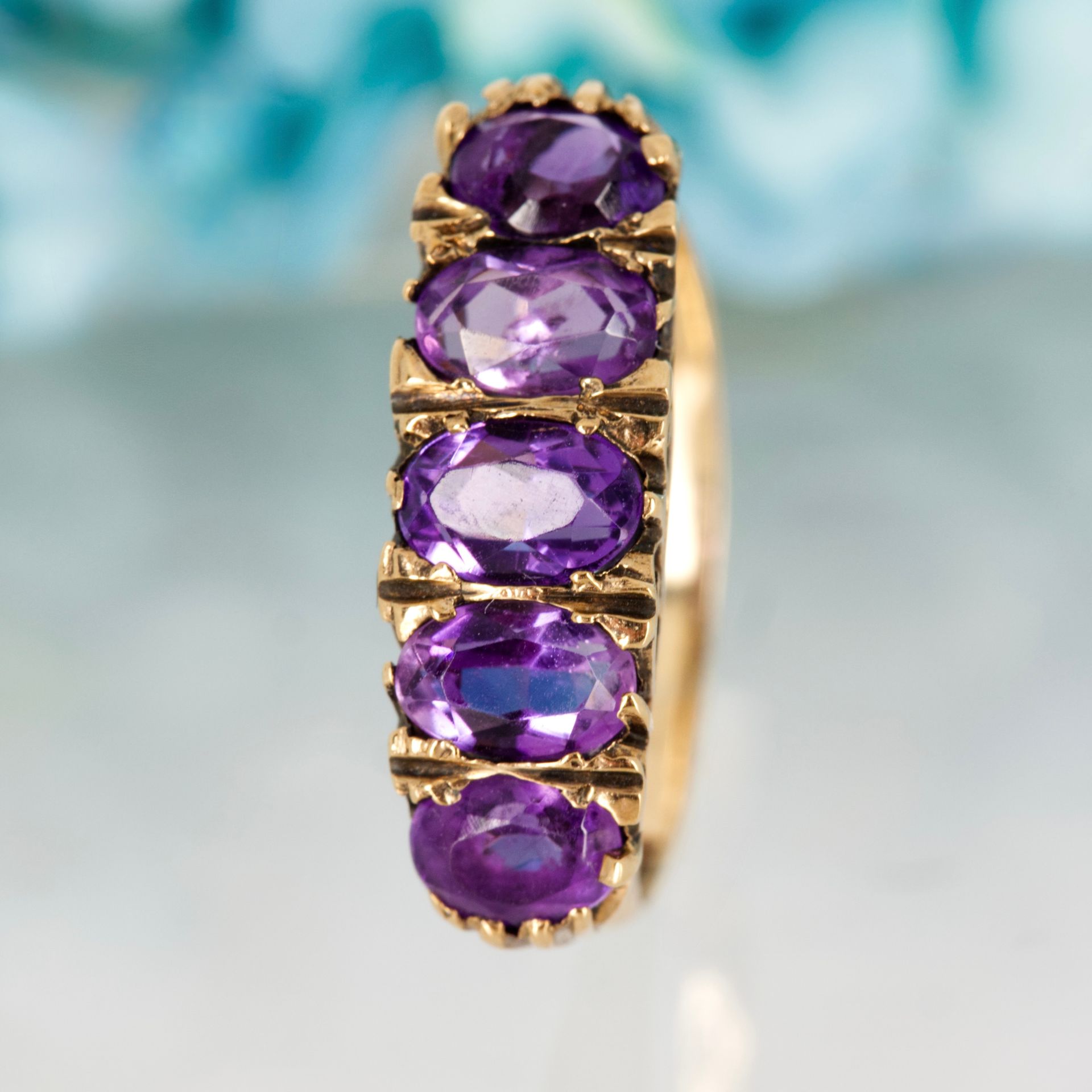 Pre-Loved 9ct Yellow Gold Oval Cut Amethyst Five Stone Ring