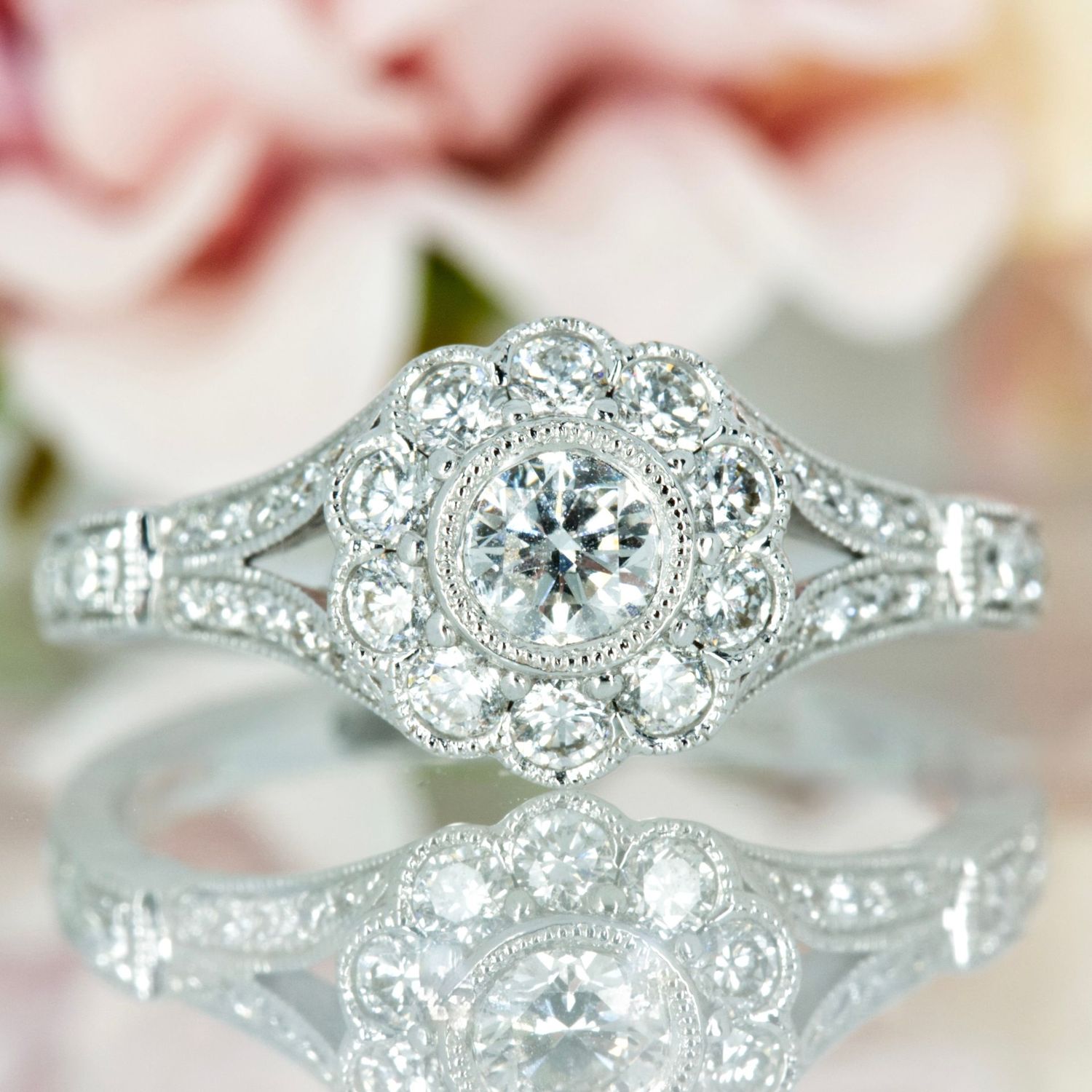 18ct White Gold 0.71ct Round Brilliant Cut Diamond Flower Cluster Ring