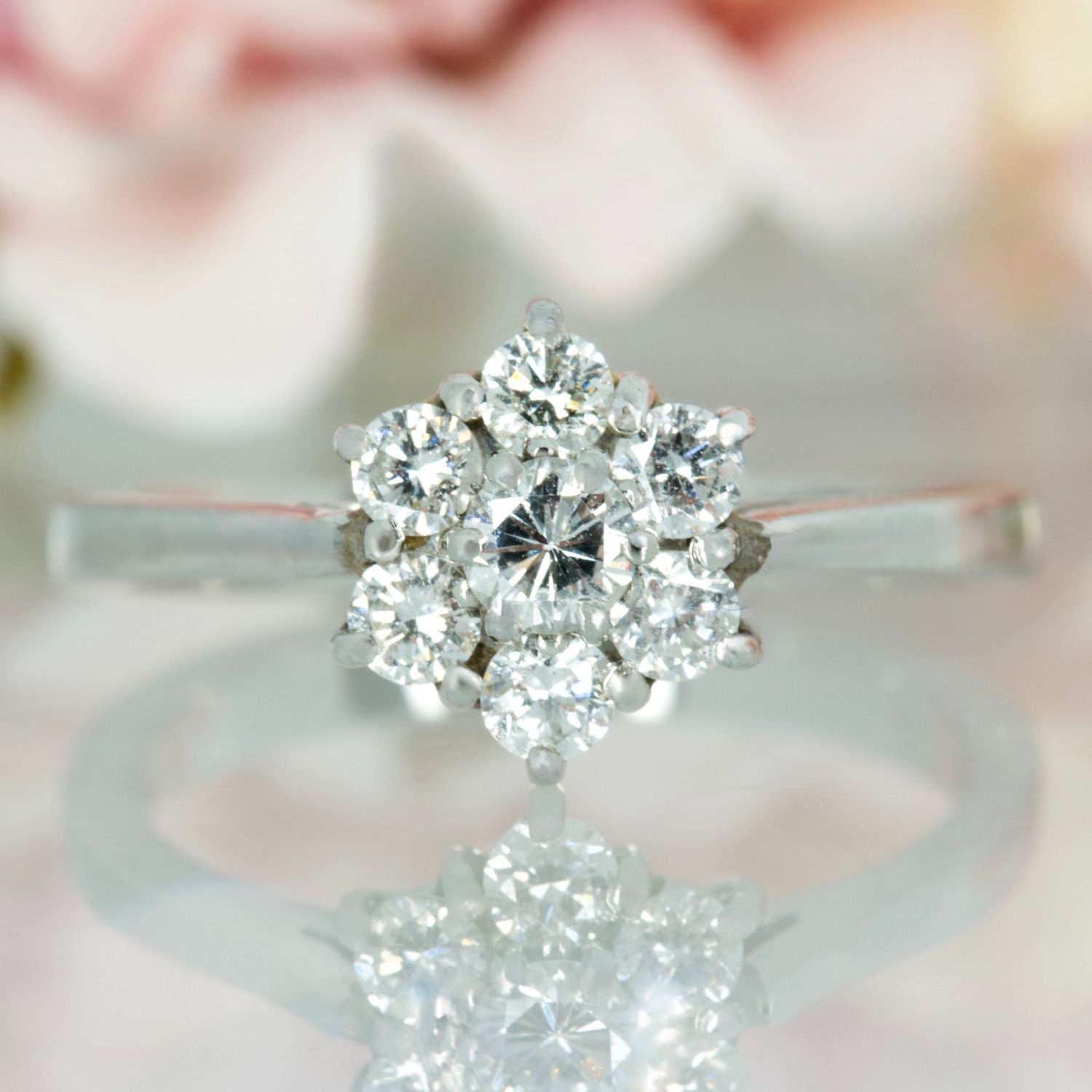 Platinum 0.53ct Round Brilliant Cut Diamond 7-Stone Cluster Ring