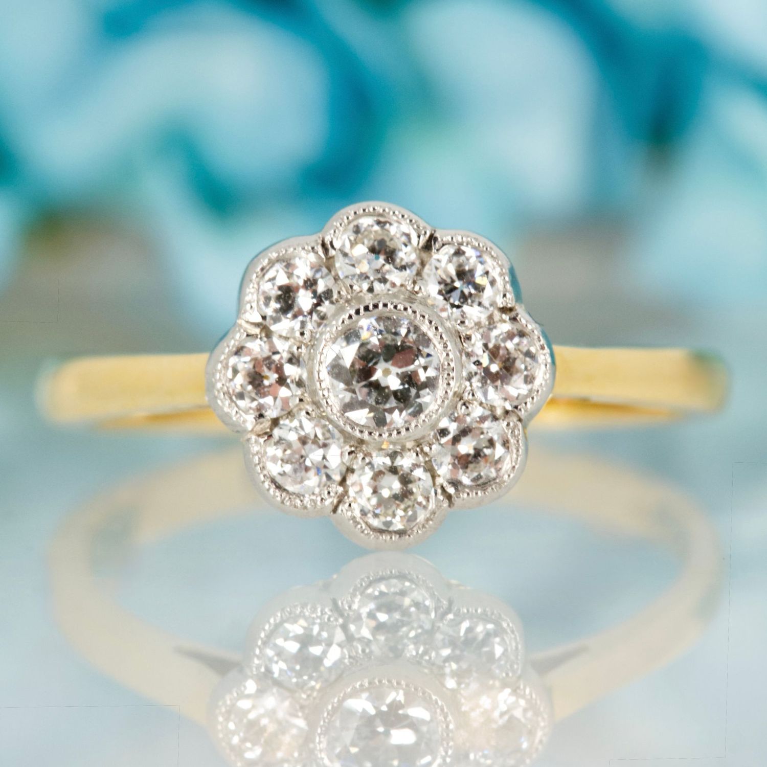 Pre-Loved 18ct Yellow Gold & Platinum Round Brilliant Cut Diamond Flower Cluster Ring