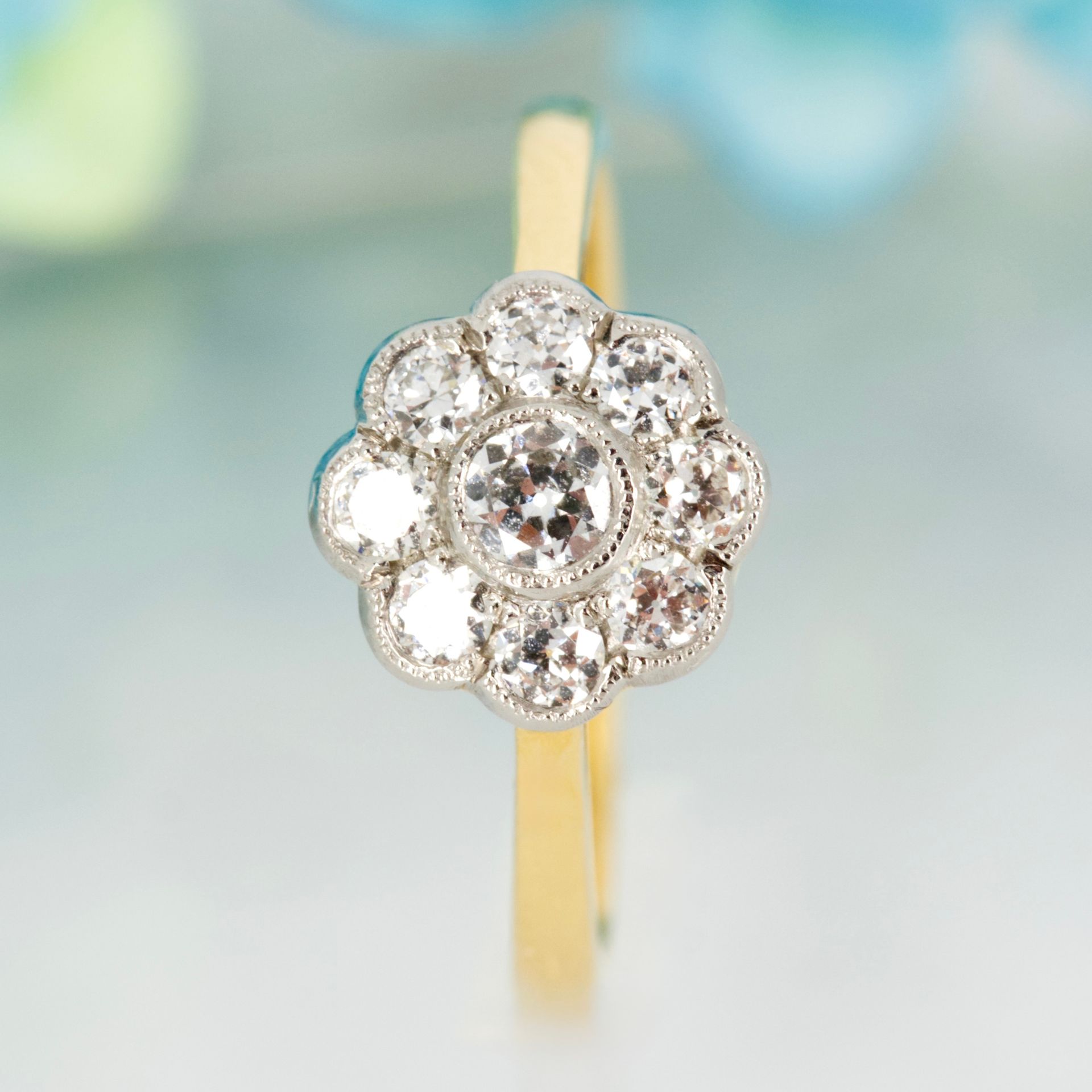 Pre-Loved 18ct Yellow Gold & Platinum Round Brilliant Cut Diamond Flower Cluster Ring