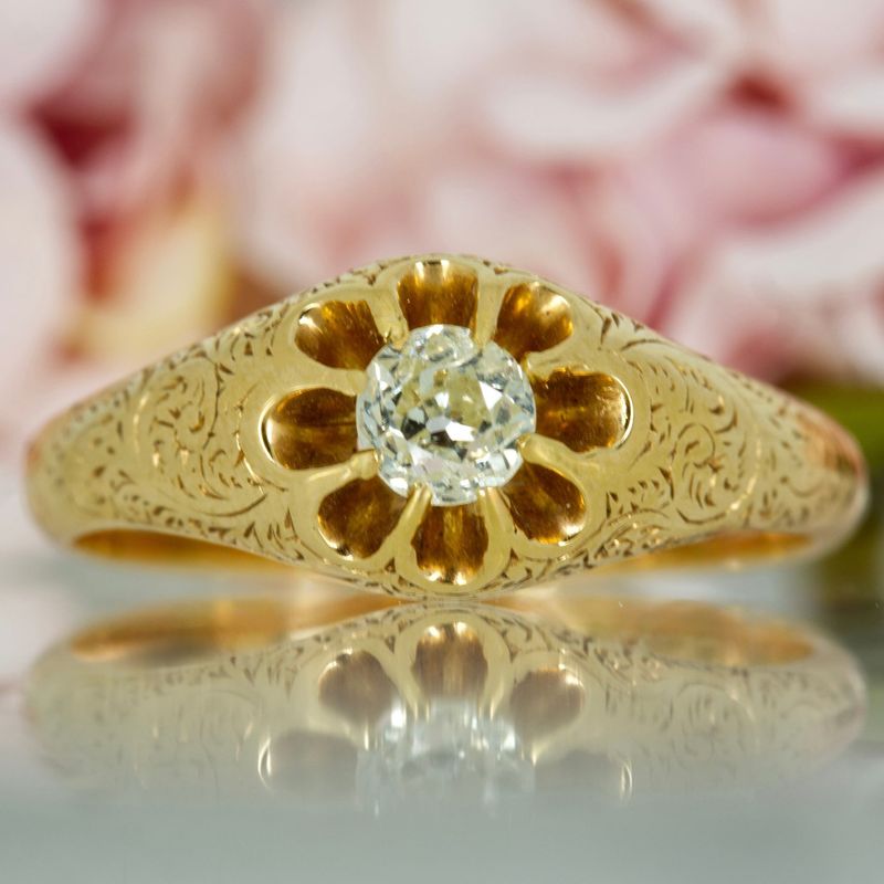 Antique 18ct Yellow Gold Old Round Cut Diamond Solitaire Ring, hallmarked Chester 1900
