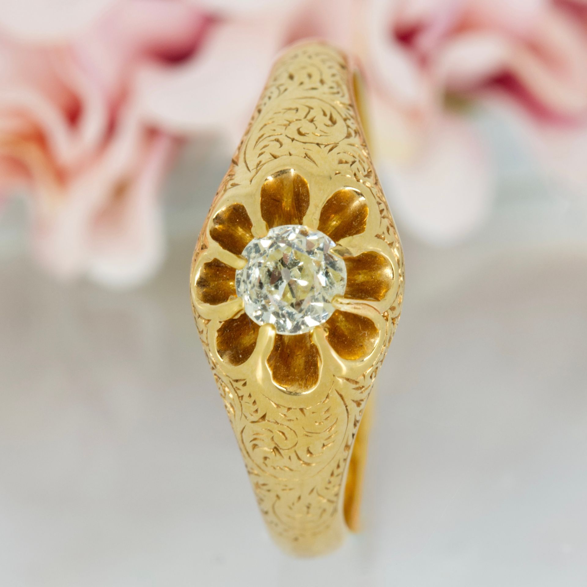 Antique 18ct Yellow Gold Old Round Cut Diamond Solitaire Ring, hallmarked Chester 1900