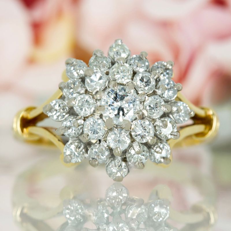 Pre-Loved 18ct Yellow Gold Round Cut Diamond Large Cluster Ring