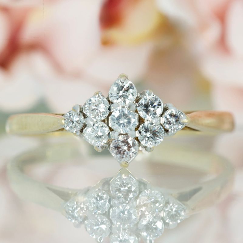 Pre-Loved 9ct Yellow Gold Round Brilliant Cut Diamond 9-Stone Cluster Ring