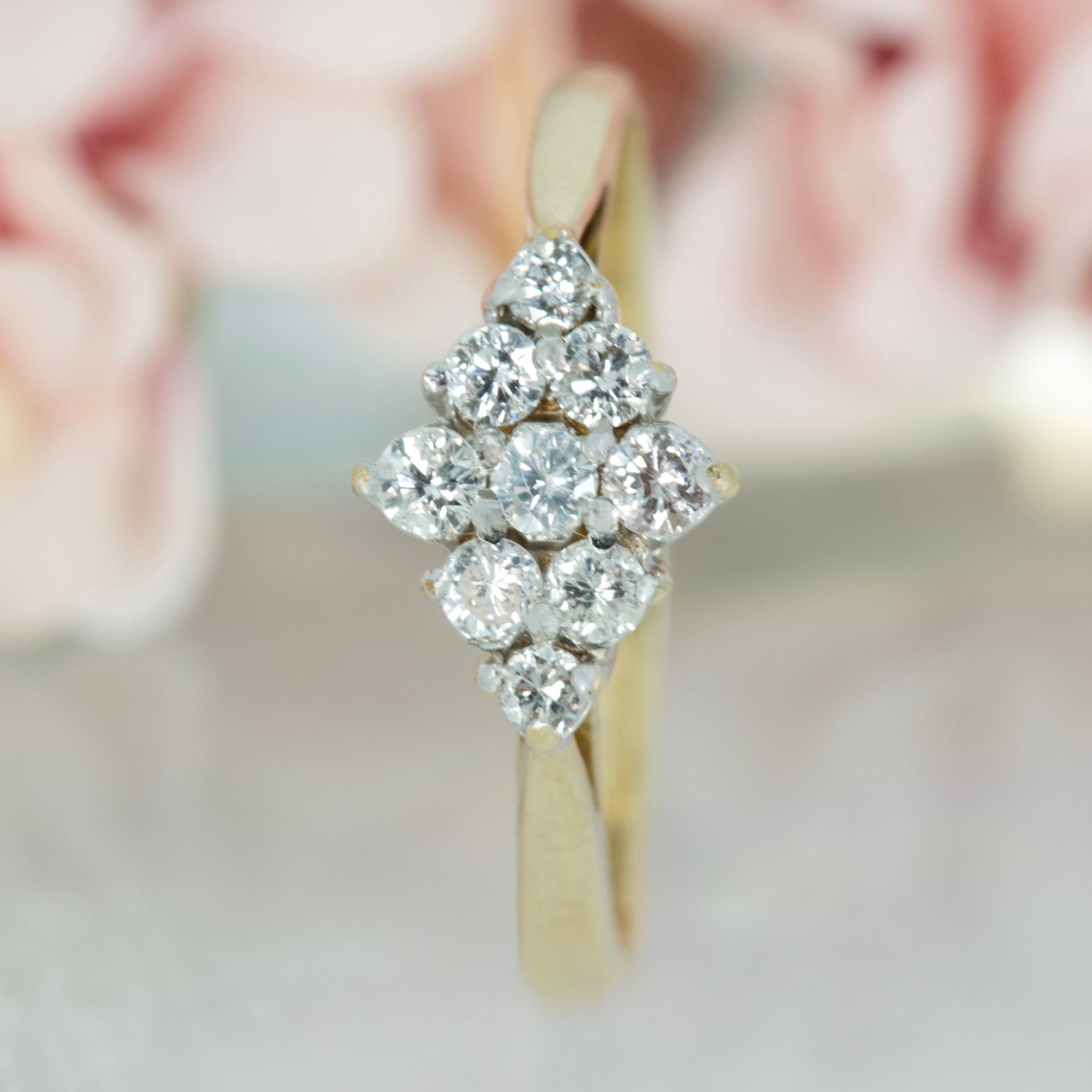 Pre-Loved 9ct Yellow Gold Round Brilliant Cut Diamond 9-Stone Cluster Ring
