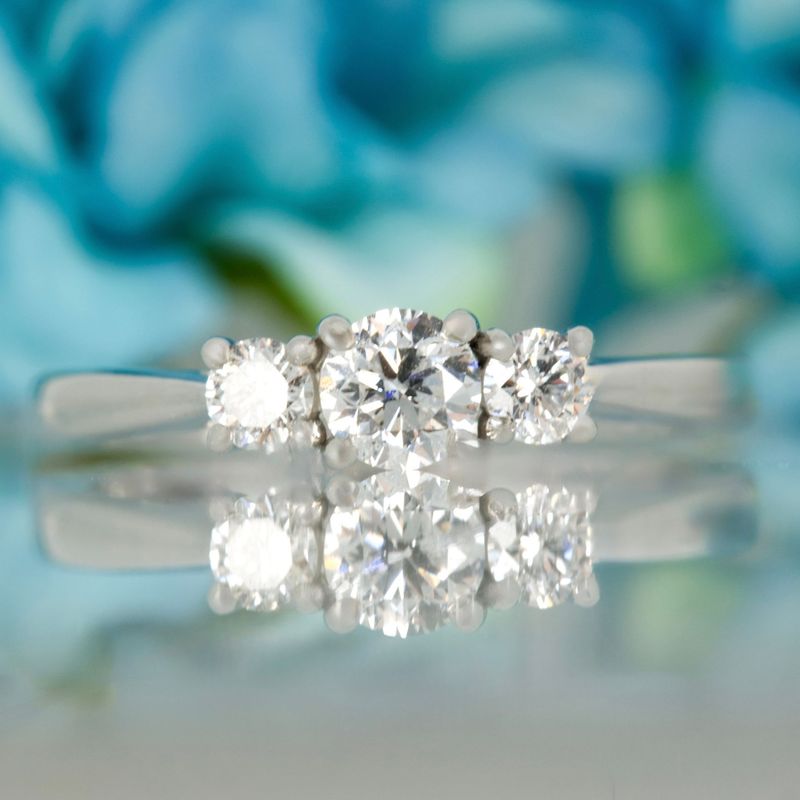 Platinum 0.50ct Round Brilliant Cut Diamond Claw Set Trilogy Ring