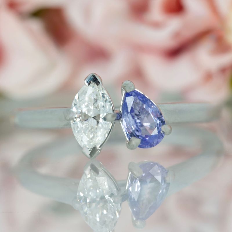 Platinum Pear Cut Lilac Sapphire & Marquise Cut Diamond Toi et Moi Ring