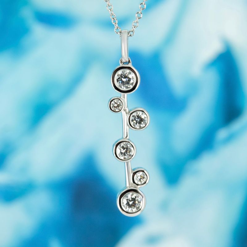 18ct White Gold 6-Round Brilliant Cut Diamond Bubble Pendant & Chain
