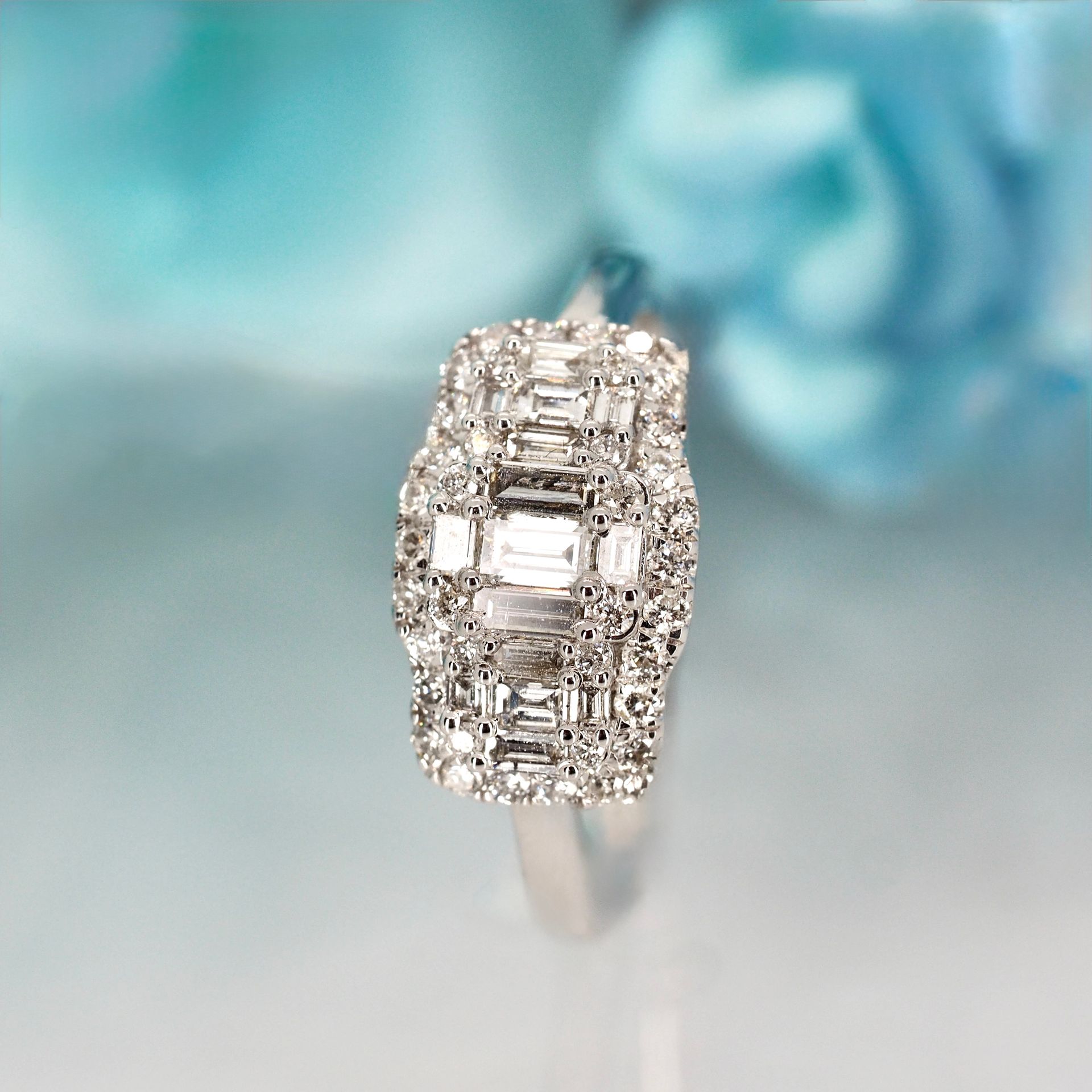 9ct White Gold 0.73ct Diamond Triple Cluster Ring