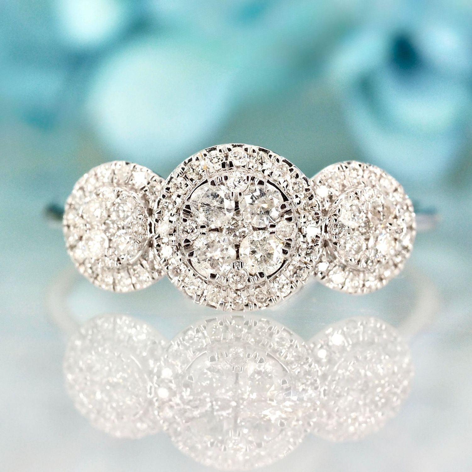 9ct White Gold 0.47ct Round Brilliant Cut Diamond Triple Cluster Ring 9ct White Gold 0.47ct Round Brilliant Cut Diamond Triple Cluster Ring