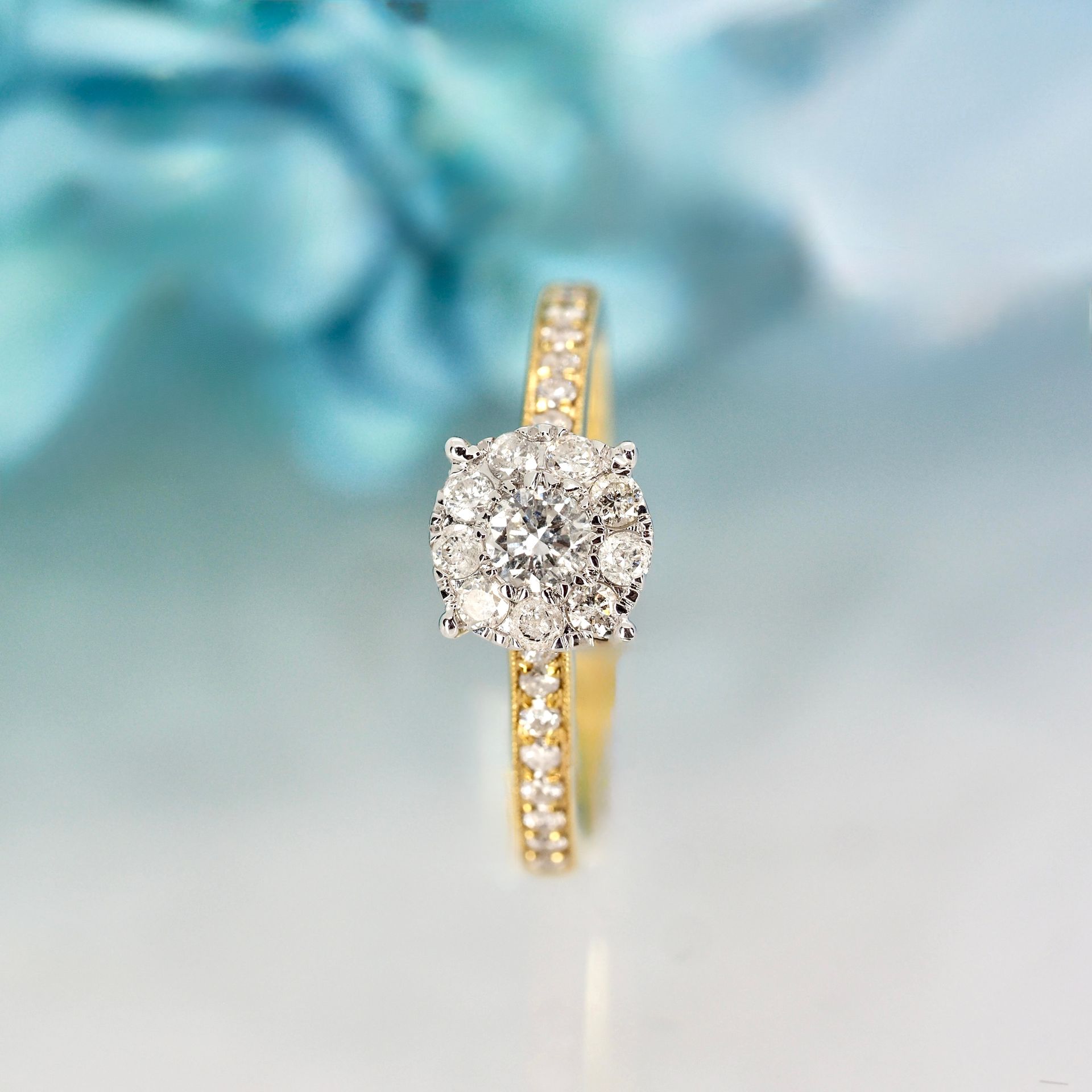 9ct Yellow Gold 0.52ct Round Brilliant Cut Diamond Cluster Ring