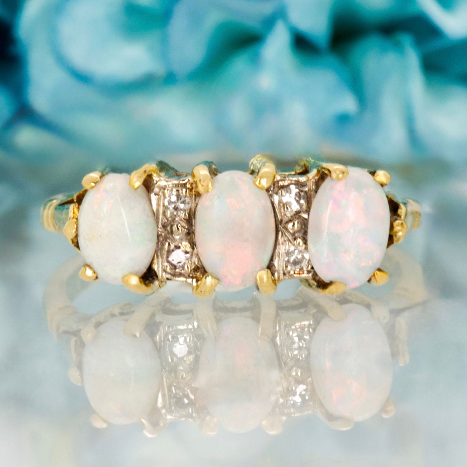 Pre-Loved 18ct Yellow Gold Opal & Diamond Dress Ring