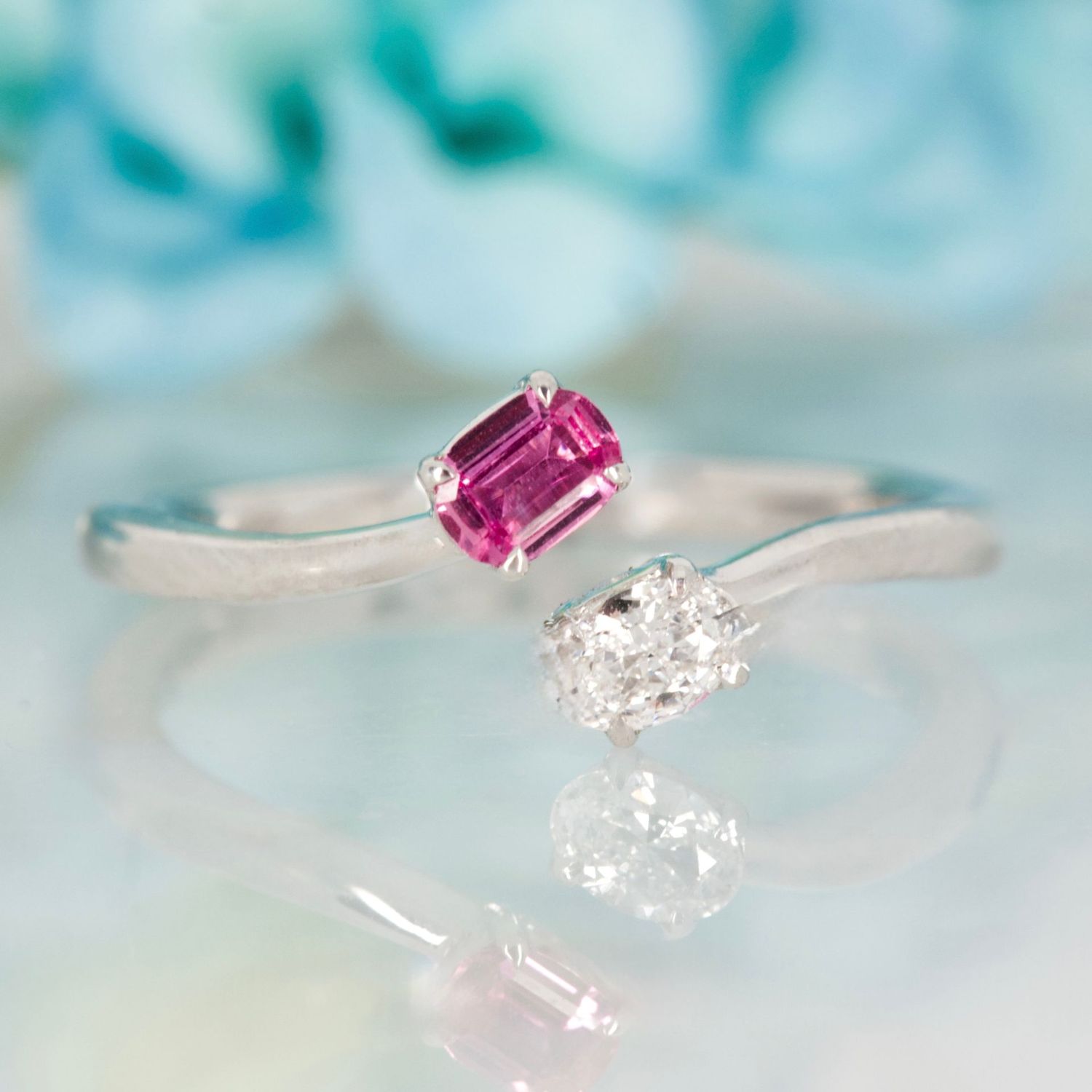 Platinum Oval Cut Pink Sapphire & Diamond Crossover Ring