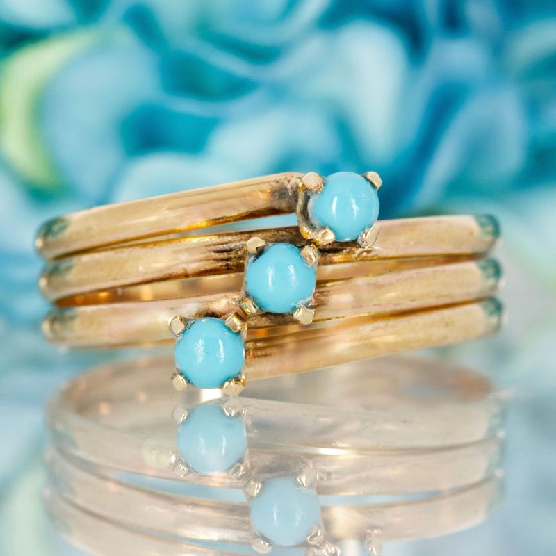 Pre-Loved 9ct Yellow Gold 3-Turquoise Set Crossover Ring