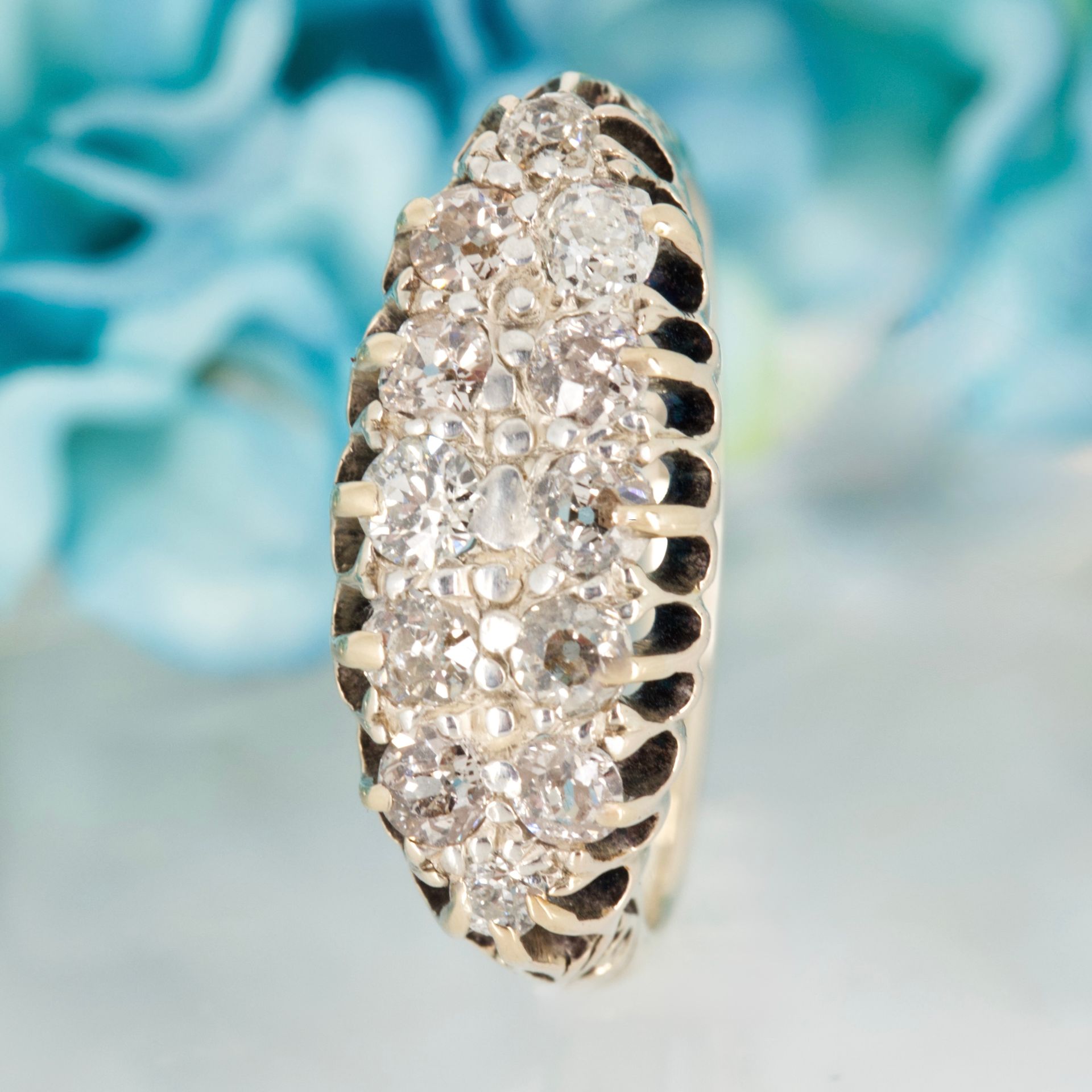 Pre-Loved 9ct White Gold 1.00ct Approx Round Cut Diamond Boat-Shaped Cluster Ring