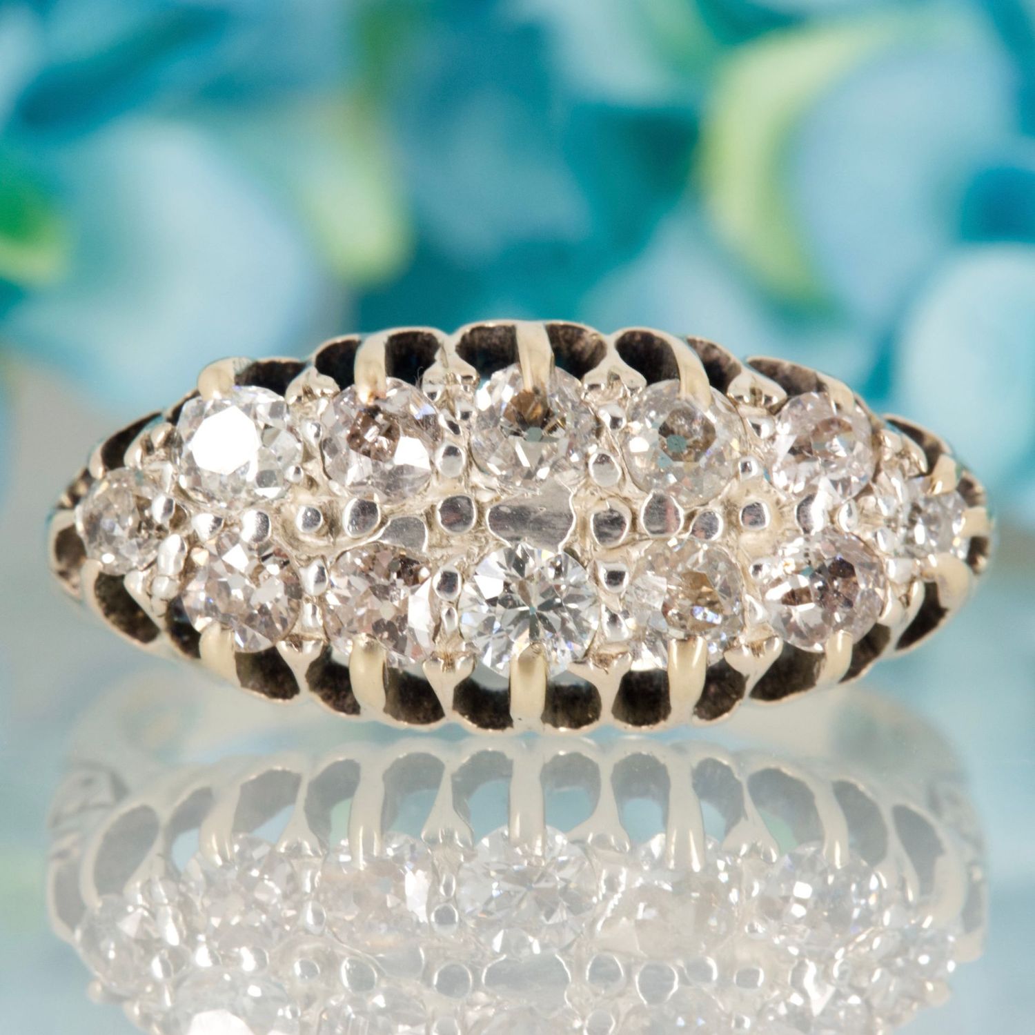 Pre-Loved 9ct White Gold 1.00ct Approx Round Cut Diamond Boat-Shaped Cluster Ring