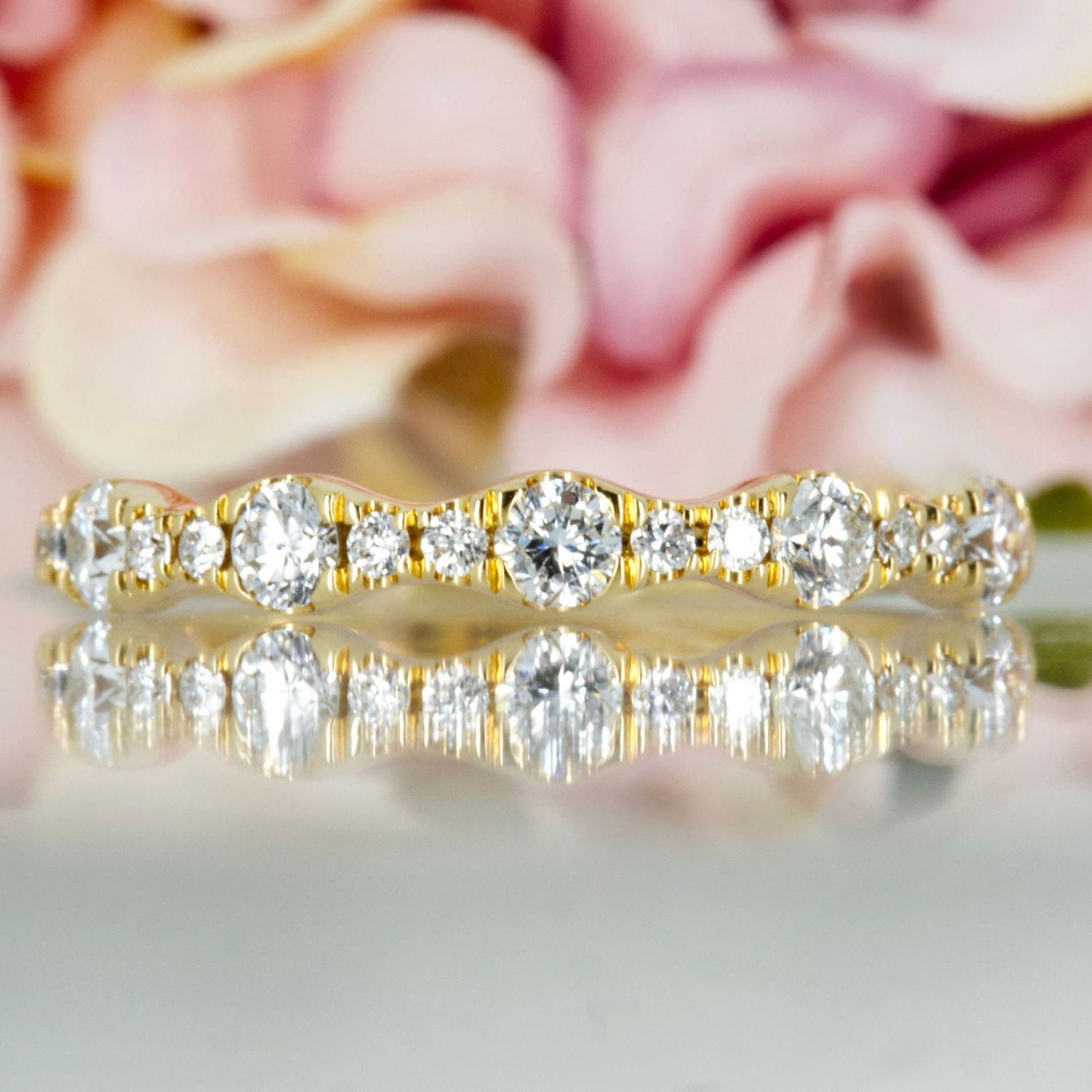 18ct Yellow Gold 0.42ct Round Brilliant Cut Diamond Claw Set Half Eternity Ring