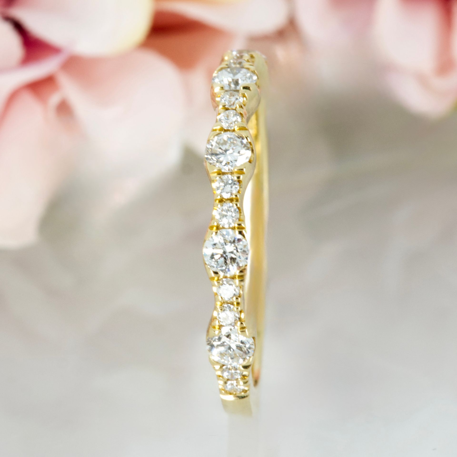 18ct Yellow Gold 0.42ct Round Brilliant Cut Diamond Claw Set Half Eternity Ring