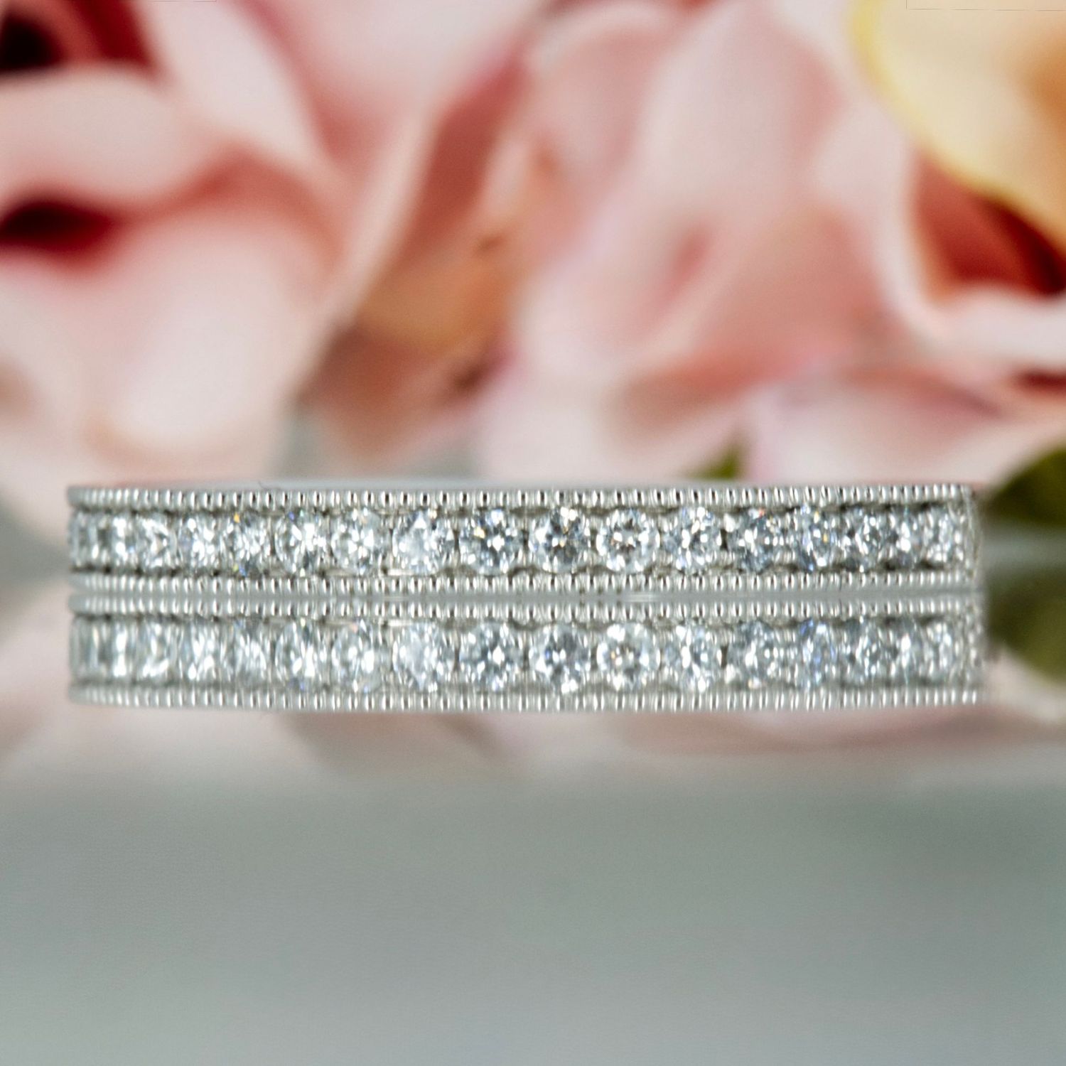 Platinum 0.21ct Round Brilliant Cut Diamond Millgrain Edged Channel Set Half Eternity Ring