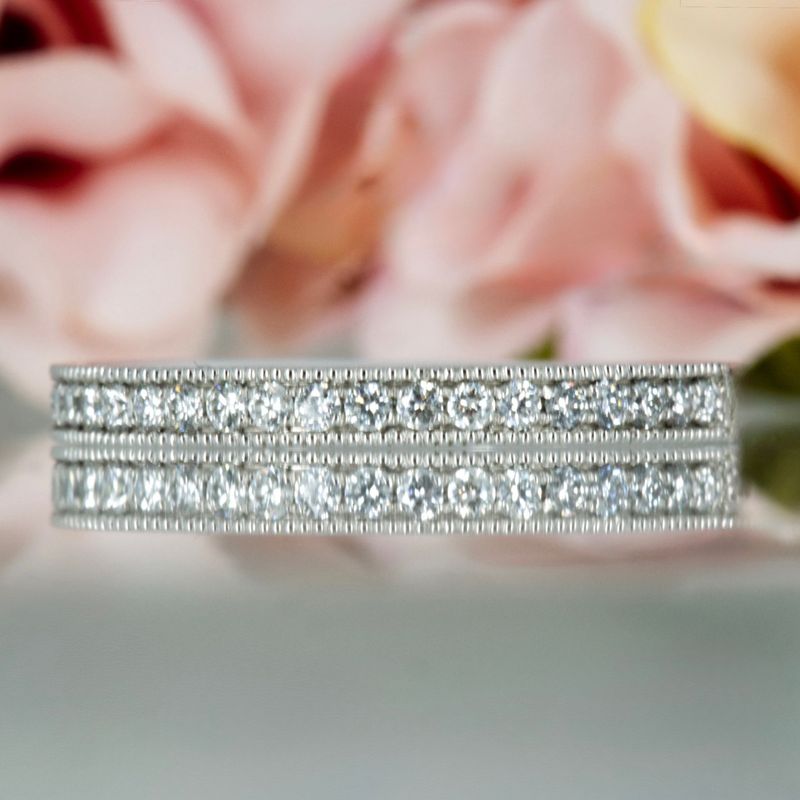 Platinum 0.21ct Round Brilliant Cut Diamond Millgrain Edged Channel Set Half Eternity Ring