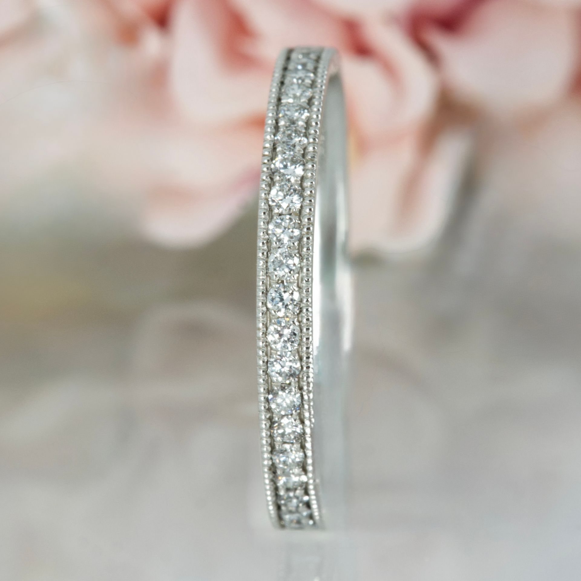 Platinum 0.21ct Round Brilliant Cut Diamond Millgrain Edged Channel Set Half Eternity Ring