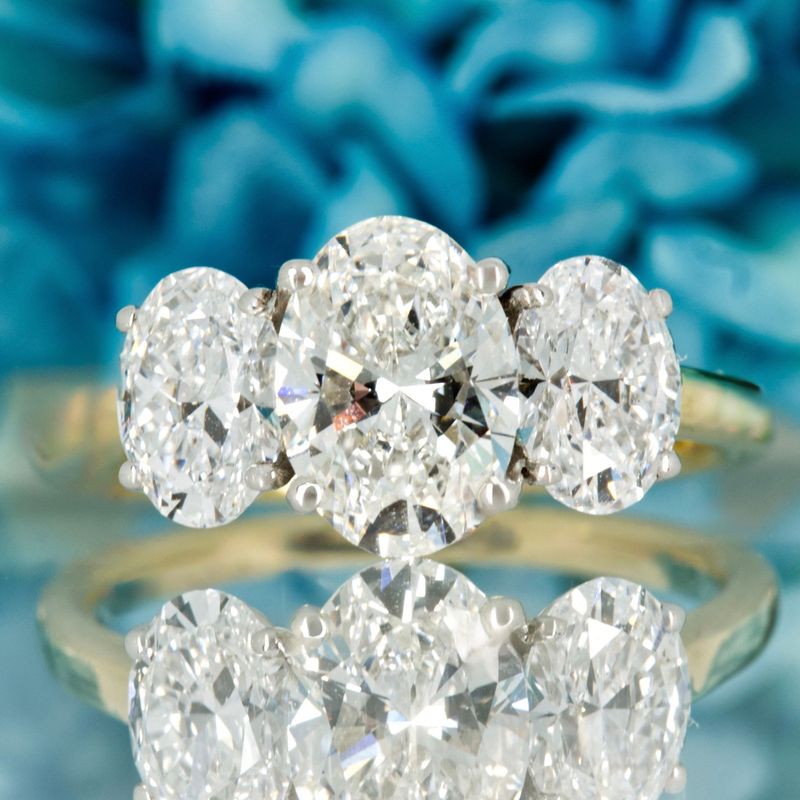 9ct Yellow Gold 3.00ct Oval Cut Lab Grown Diamond Trilogy Ring