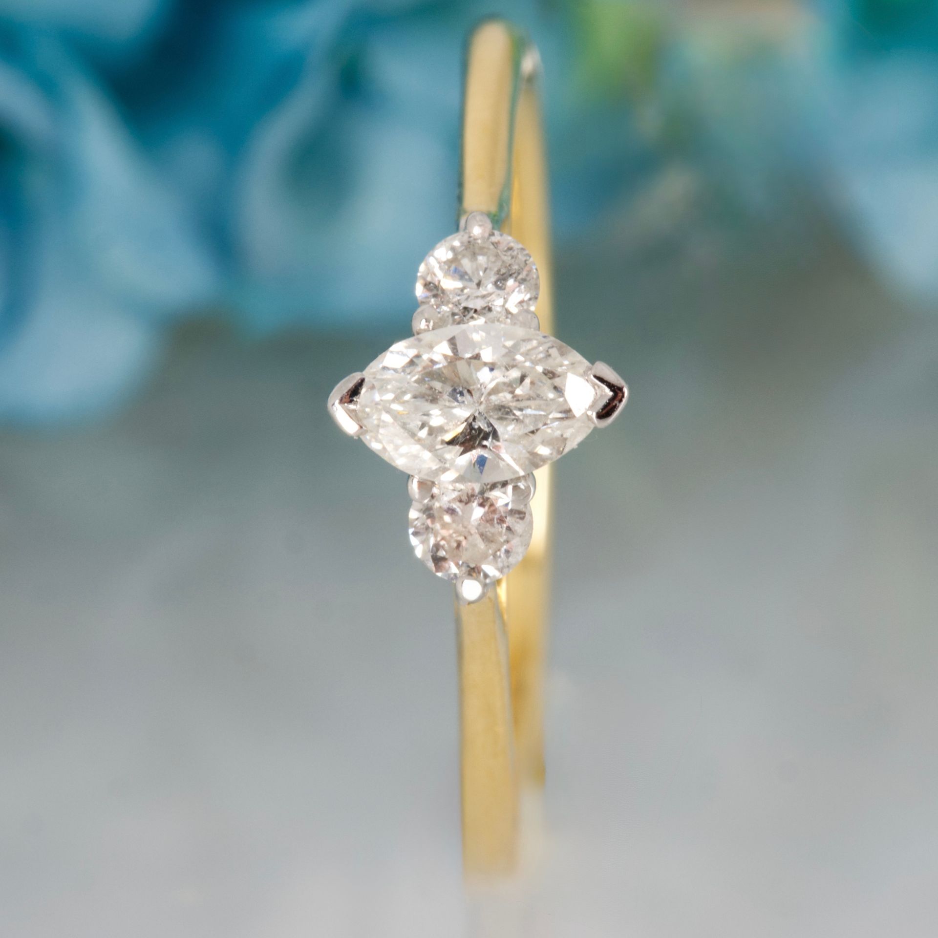 18ct Yellow Gold 0.45ct Marquise & Round Brilliant Cut Lab Grown Diamond Trilogy Ring