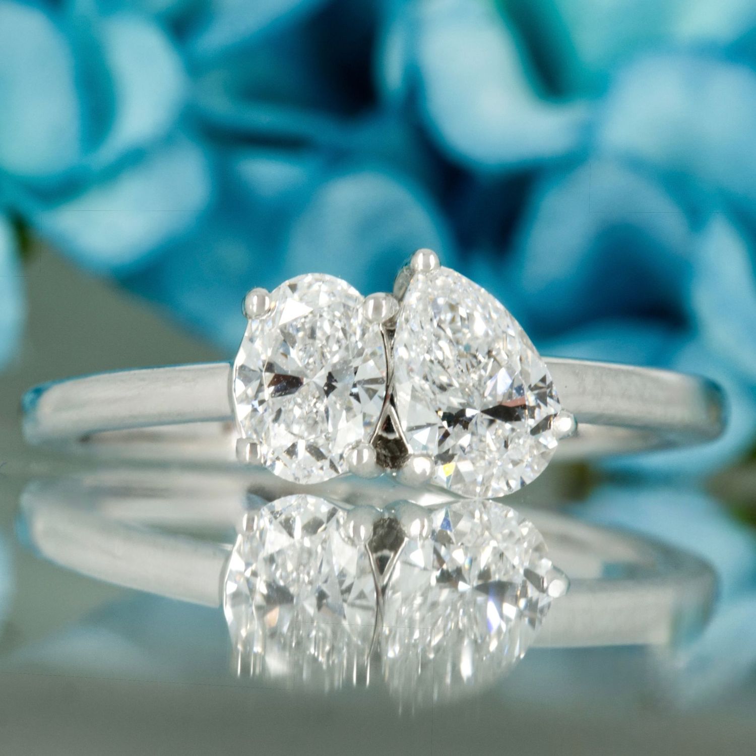 Platinum 1.00ct Oval & Pear Cut Lab Grown Diamond Toi et Moi Ring